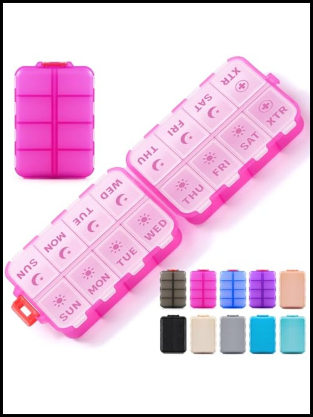Foldable Weekly 7 Day AM PM Pill Organizer Case Etched Labels 2 Extra